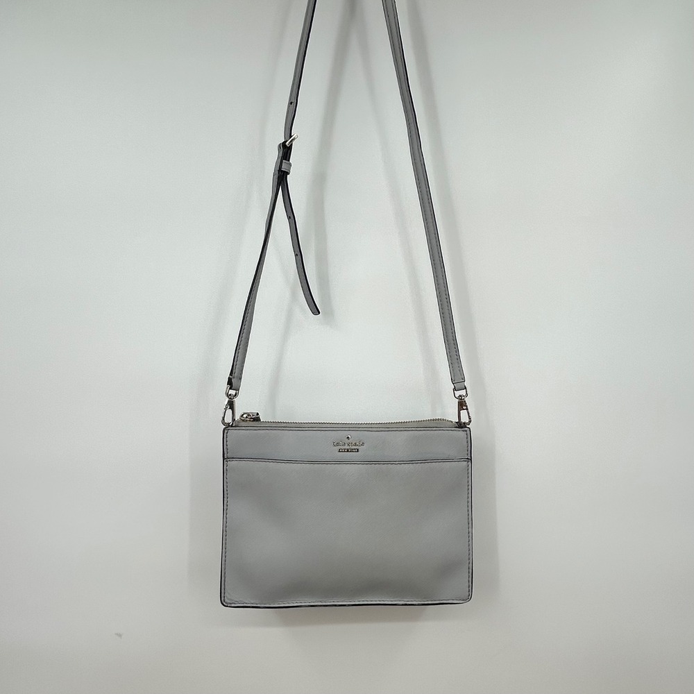 Kate Spade New York Gray Saffiano Leather Crossbody Bag Silver Tone Hardware